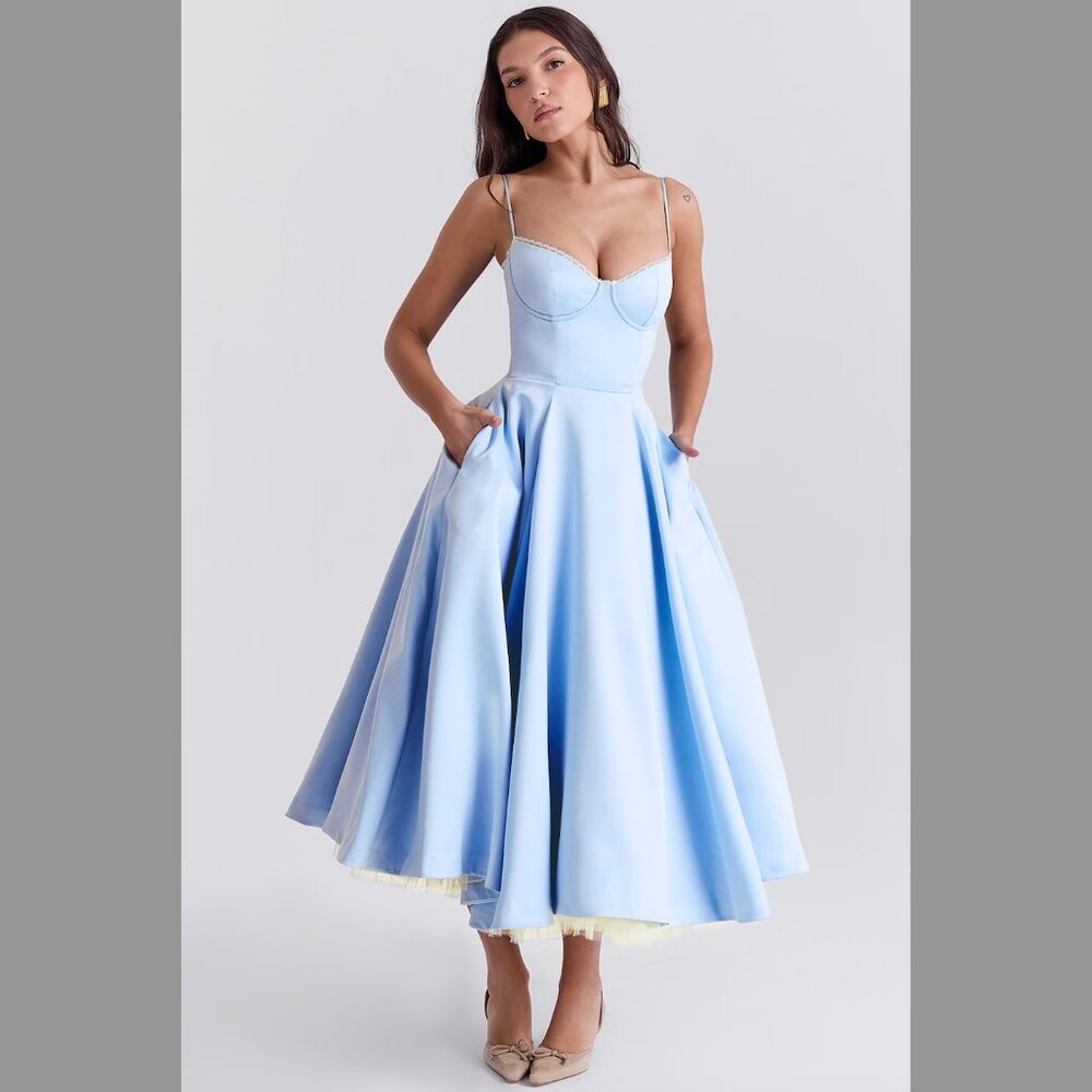 HOUSE OF CB Mademoiselle Cinderella Blue Tulle Midi Dress